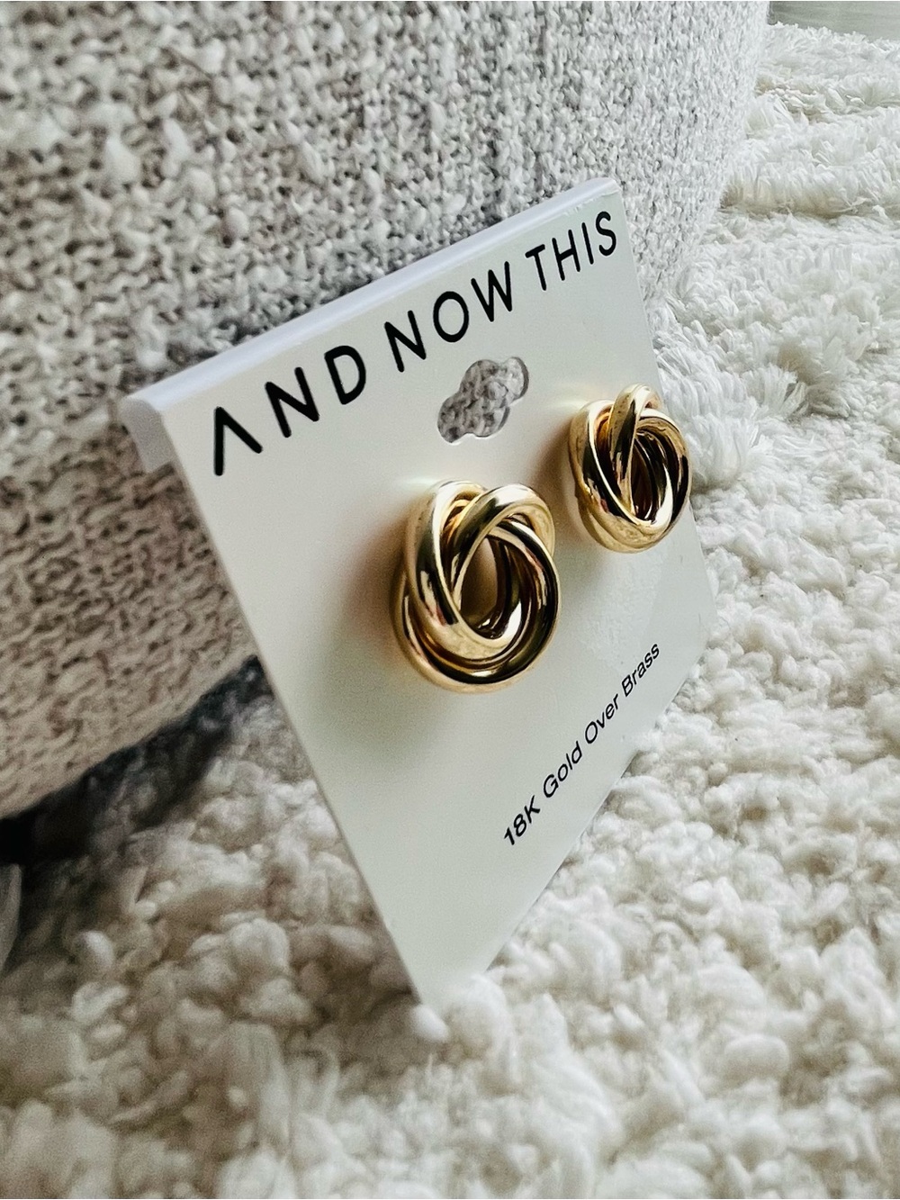 And Now This, Gold Plated Brass Interlocking Stud Earring - Picture 3 of 6